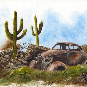 Arizona - nyári emlék, férfias hangulatú, akvarell illusztráció, nyomat, A4 - Summertime sorozat, Művészet, Festmény, Akvarell, Festészet, MESKA