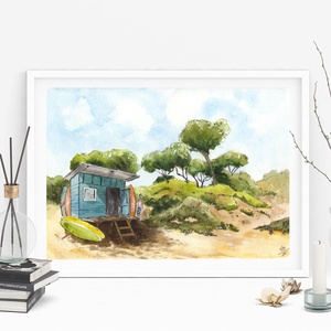 Beach hut -  vidám, színes akvarell illusztráció, nyomat, A4 - Summertime sorozat - művészet - festmény - akvarell - Meska.hu Beach hut -  vidám, színes akvarell illusztráció, nyomat, A4 - Summertime sorozat - művészet - festmény - akvarell - Meska.hu