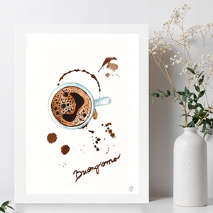 Buongiorno - meleg hangulatú akvarell illusztráció, nyomat - kávéimádóknak, A4 - A KÁVÉ sorozat - művészet - festmény - akvarell - Meska.hu Buongiorno - meleg hangulatú akvarell illusztráció, nyomat - kávéimádóknak, A4 - A KÁVÉ sorozat - művészet - festmény - akvarell - Meska.hu
