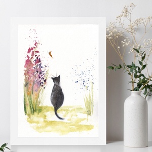Találkozás - eredeti akvarell illusztráció, NEM PRINT, A5 - cicás - művészet - festmény - akvarell - Meska.hu