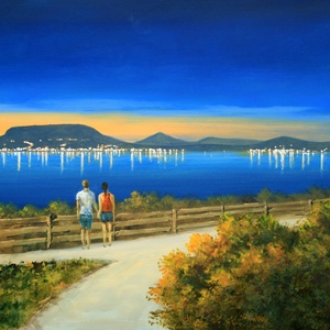 Lantos György: Esti fények Fonyódon 40x60 - Meska.hu