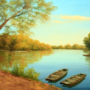 Lantos György: Ladikok a Tiszán 40x6 cm - Meska.hu