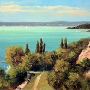 Lantos György: Balatonakarattya 20x30 cm, Művészet, Festmény, Olajfestmény, Festészet, MESKA