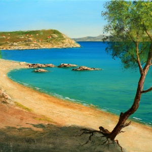 Lantos György: Mediterrán tengerpart 40x60 cm, Művészet, Festmény, Olajfestmény, Festészet, MESKA