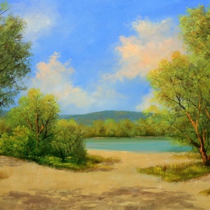 Lantos György:Fák a szigetcsúcsnál 40x60 cm, Művészet, Festmény, Olajfestmény, Festészet, MESKA