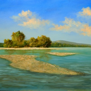 Lantos György: Zátonyok a szitescsúcsnál 40x60 cm, Művészet, Festmény, Olajfestmény, Festészet, MESKA
