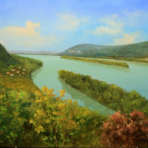 Lantos György: Dunai szigetek 40x50 cm, Művészet, Festmény, Olajfestmény, Festészet, MESKA