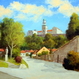 Lantos György: Pannonhalm 50x70 cm, Művészet, Festmény, Olajfestmény, Festészet, MESKA