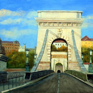 Lantos György: A Lánchíd 50x70 cm, Művészet, Festmény, Olajfestmény, Festészet, MESKA