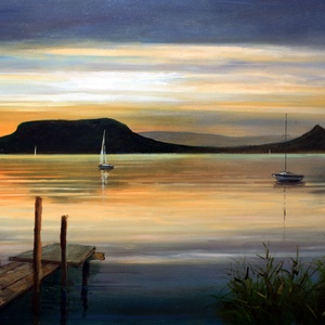 Lantos György: A Balaton alkonyatkor 40x60 cm - Meska.hu