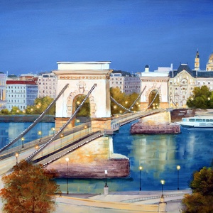 Lantos György: Este a Lánchídnál 50x70 cm - Meska.hu