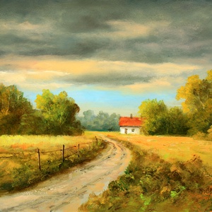 Lantos György: Út a tanyára, Művészet, Festmény, Olajfestmény, Festészet, MESKA