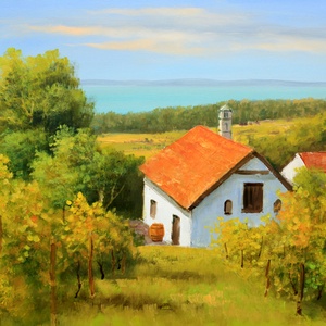 Lantos György: Balatonfelvidéki pince , Művészet, Festmény, Olajfestmény, Festészet, MESKA