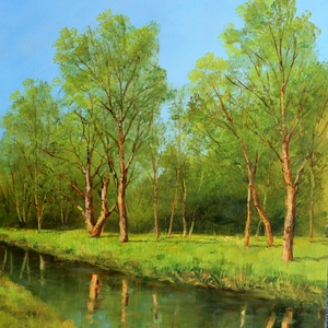 Lantos György: Vízparti liget , Művészet, Festmény, Olajfestmény, Festészet, MESKA