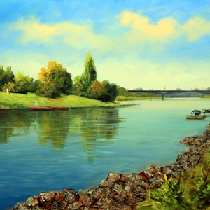 Lantos György: A Tisza Szolnoknál, Művészet, Festmény, Olajfestmény, Festészet, MESKA