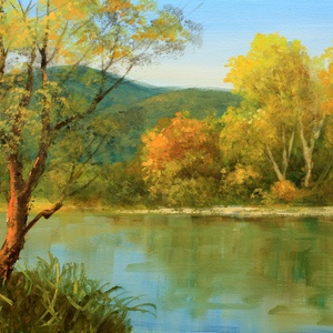 Lantos György: Őszi Bodrog part , Művészet, Festmény, Olajfestmény, Festészet, MESKA