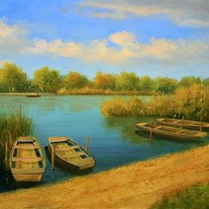 Lantos György: Ladikok , Művészet, Festmény, Olajfestmény, Festészet, MESKA