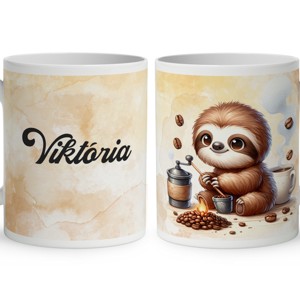 Névvel kérhető - Kávés lajhár és frissen pörkölt kávé mintás bögre, Otthon & Életmód, Konyhafelszerelés, tálalás, Tálalás, Bögre & Csésze, , MESKA