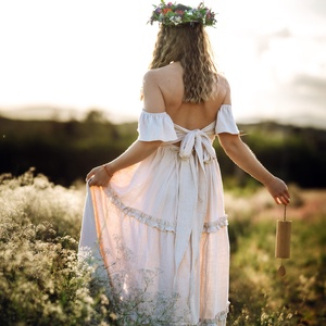 Bézs duplagéz pamut ruha, Goddess ruha - Meska.hu