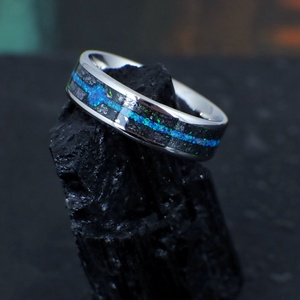 Nemesacél Gyűrű Antimonit Ásvánnyal, Kék Opállal. Vízálló, Karcálló, Anti-Allergén - ékszer - gyűrű - kerek gyűrű - Meska.hu