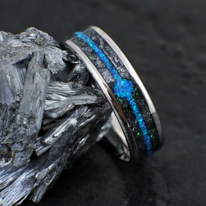 Nemesacél Gyűrű Antimonit Ásvánnyal, Kék Opállal. Vízálló, Karcálló, Anti-Allergén - ékszer - gyűrű - kerek gyűrű - Meska.hu