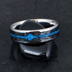 Nemesacél Gyűrű Antimonit Ásvánnyal, Kék Opállal. Vízálló, Karcálló, Anti-Allergén - ékszer - gyűrű - kerek gyűrű - Meska.hu