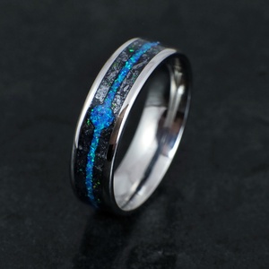 Nemesacél Gyűrű Antimonit Ásvánnyal, Kék Opállal. Vízálló, Karcálló, Anti-Allergén, Ékszer, Gyűrű, Kerek gyűrű, Ékszerkészítés, MESKA