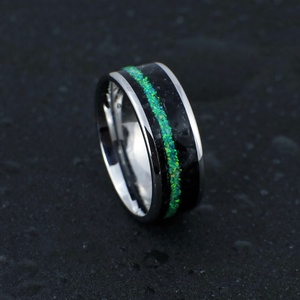Nemesacél Gyűrű Obszidián Ásvánnyal És Zöld Opállal. Vízálló, Karcálló, Anti-Allergén, Egyedi Megrendelésre! - Meska.hu