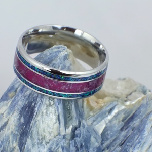Nemesacél Gyűrű Ametiszttel, Kék Opállal. Vízálló, Karcálló, Anti-Allergén, Egyedi Megrendelésre! - ékszer - gyűrű - kerek gyűrű - Meska.hu