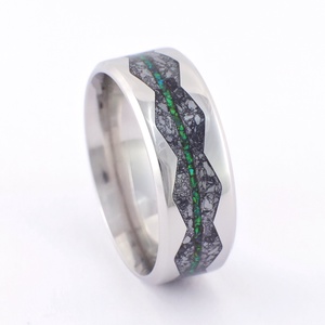 Nemesacél Gyűrű Antimonit Ásvánnyal És Zöld Opállal. Vízálló, Karcálló, Anti-Allergén, Egyedi Megrendelésre!, Ékszer, Gyűrű, Kerek gyűrű, Ékszerkészítés, MESKA