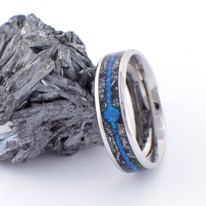 Nemesacél Gyűrű Antimonit Ásvánnyal, Kék Opállal. Vízálló, Karcálló, Anti-Allergén - ékszer - gyűrű - kerek gyűrű - Meska.hu
