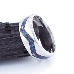 Nemesacél Gyűrű Antimonit Ásvánnyal És Fekete, Lila Opálokkal. Vízálló, Karcálló, Anti-Allergén, Egyedi Megrendelésre! - ékszer - gyűrű - kerek gyűrű - Meska.hu