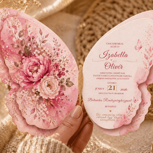 Rétegezett 3D Pillangó Alakú Kézműves Esküvői Meghívó-Pink Lover - Meska.hu