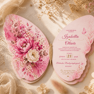 Rétegezett 3D Pillangó Alakú Kézműves Esküvői Meghívó-Pink Lover - esküvő - meghívó & kártya - meghívó - Meska.hu