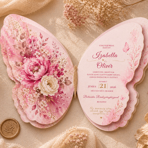 Rétegezett 3D Pillangó Alakú Kézműves Esküvői Meghívó-Pink Lover - esküvő - meghívó & kártya - meghívó - Meska.hu