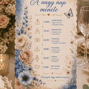 Kék Virágos  A Nagy Nap Menete Esküvői Kártya - esküvő - dekoráció - tábla & jelzés - Meska.hu
