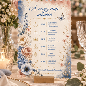 Kék Virágos  A Nagy Nap Menete Esküvői Kártya - Meska.hu