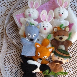 Három nyuszi ujjbáb készlet táskában -  - Meska.hu