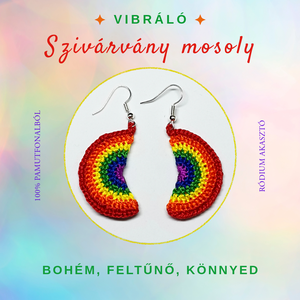 Szivárvány mosoly horgolt fülbevaló, Ékszer, Fülbevaló, Lógó fülbevaló, Horgolás, MESKA