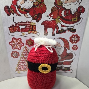 Horgolt Mikulás zsák közepes, Karácsony, Mikulás, Mikulás zsák, Horgolás, MESKA
