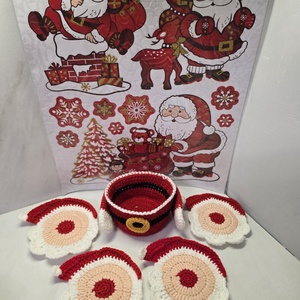 Horgolt mikulás poháralátét készlet, Karácsony, Mikulás, Mikulás ajándékok, Horgolás, MESKA