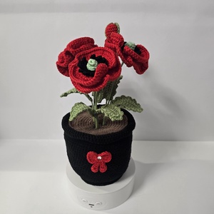 Horgolt cserepes pipacs, Otthon & Életmód, Virágdekoráció, Virágdíszek, Virágdísz kaspóban, Horgolás, MESKA