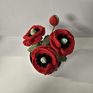 Horgolt cserepes pipacs - otthon & életmód - virágdekoráció - virágdíszek - virágdísz kaspóban - Meska.hu