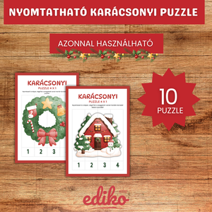 Karácsonyi kirakó gyerekeknek � Nyomtatható ünnepi logikai játékcsomag � 10 darab puzzle 4 nehézségi szinten (ovisoknak, - játék & sport - készségfejlesztő és logikai játék - logikai játékok - Meska.hu
