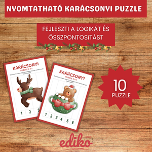 Karácsonyi kirakó gyerekeknek � Nyomtatható ünnepi logikai játékcsomag � 10 darab puzzle 4 nehézségi szinten (ovisoknak, - játék & sport - készségfejlesztő és logikai játék - logikai játékok - Meska.hu