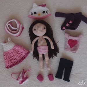 Hello Kitty sapkás, öltöztethető horgolt kislány baba - játék & sport - baba & babaház - öltöztethető baba - Meska.hu