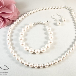 Egyszerű gyöngysor esküvőre Swarovski gyöngyből - esküvő - ékszer - ékszerszett - Meska.hu