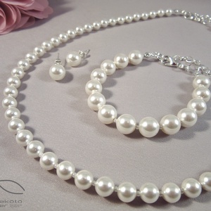 Egyszerű gyöngysor esküvőre Swarovski gyöngyből - esküvő - ékszer - ékszerszett - Meska.hu