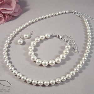 Egyszerű gyöngysor esküvőre Swarovski gyöngyből - esküvő - ékszer - ékszerszett - Meska.hu