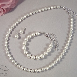 Egyszerű gyöngysor esküvőre Swarovski gyöngyből - esküvő - ékszer - ékszerszett - Meska.hu